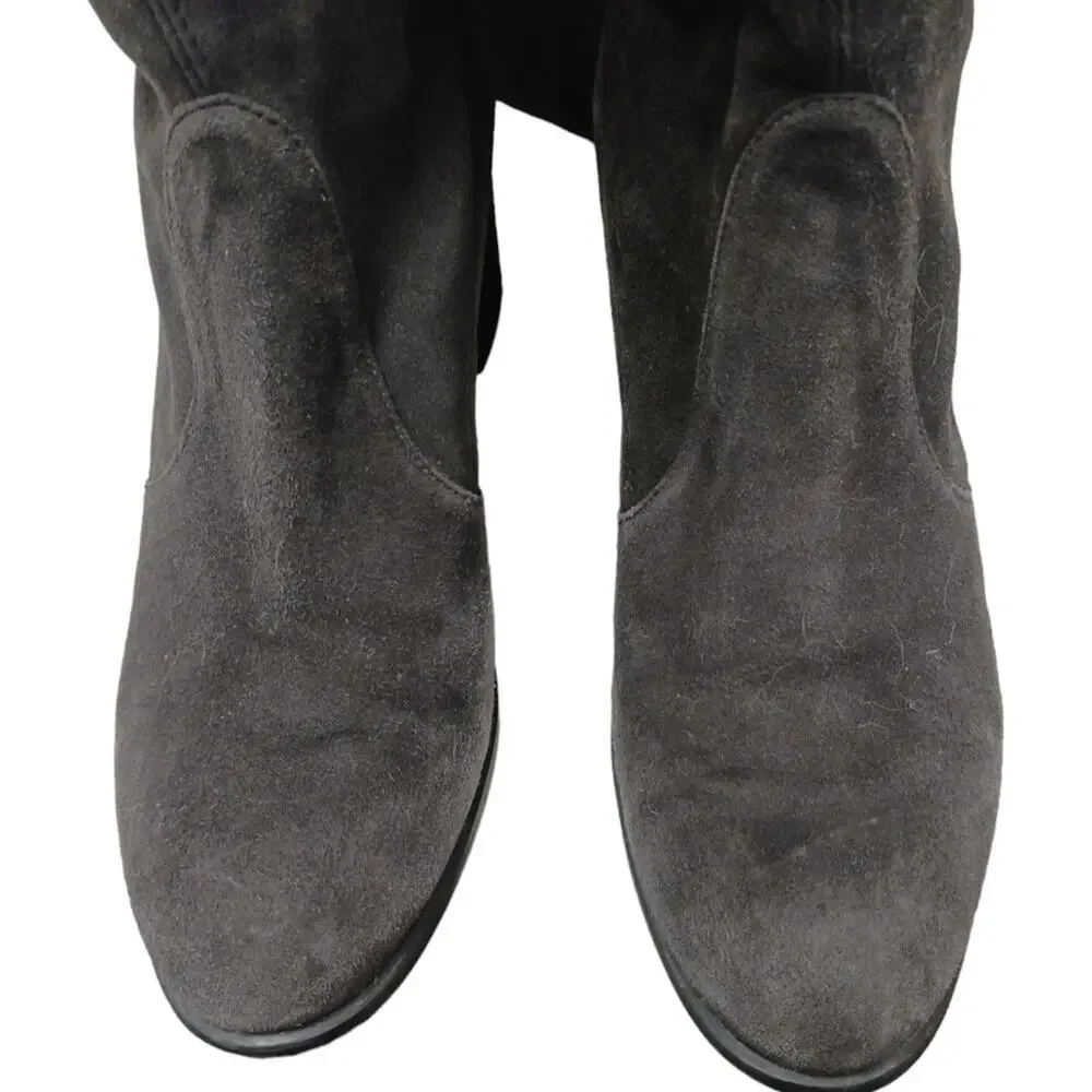 Stuart Weitzman Over The Knee Boots Sz 7M GRAY Leather SUEDE Pullon TIELAND $980
